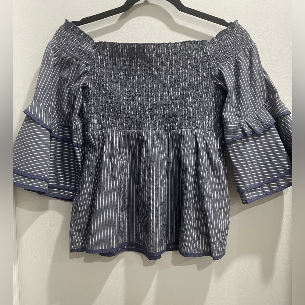 American Eagle Outfitters Blue Striped Off-Shoulder Blouse - Picture 3 of 5